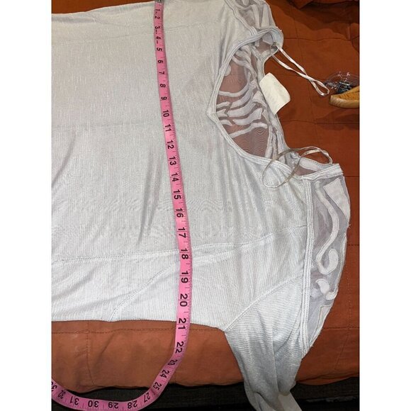 Free People Grey Sheer Long Sleeve Top With Mesh Shoulders & Embroidery Small - Picture 6 of 8